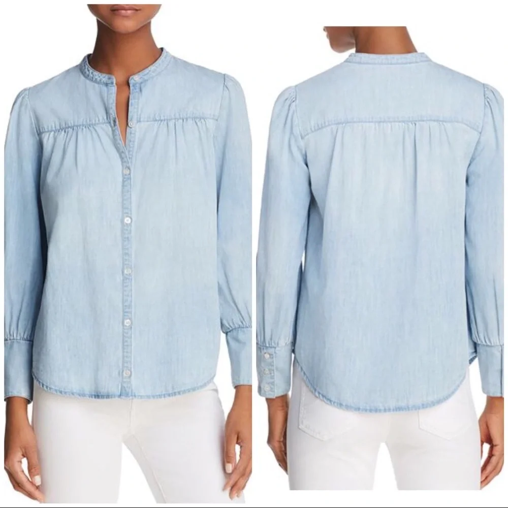NWT Joie Aubrielle Chambray Top Small Cotton Silk blue - Picture 1 of 7
